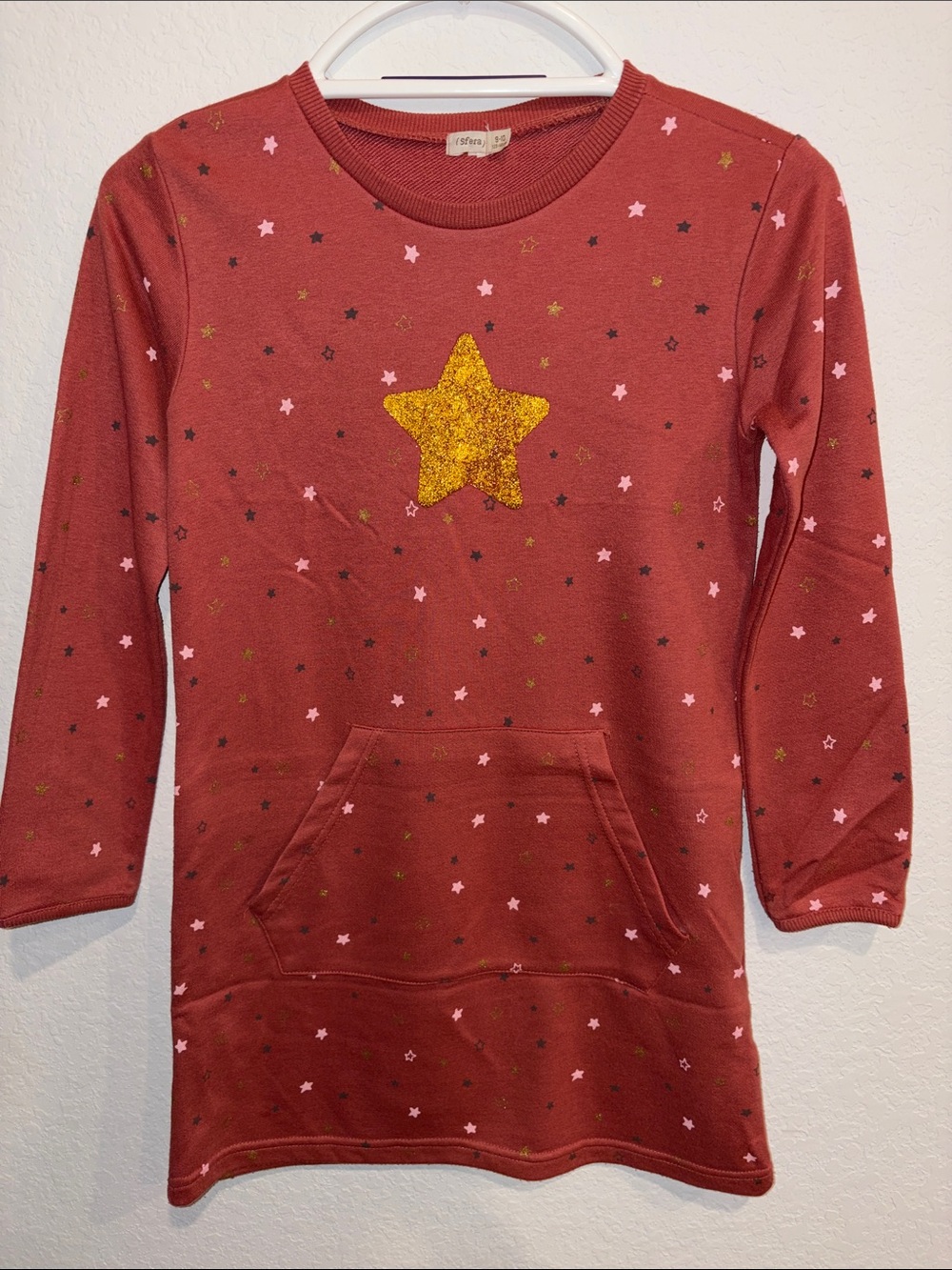 SFERRA Rust Red Star Sequin Pocket Sweatshirt Dress